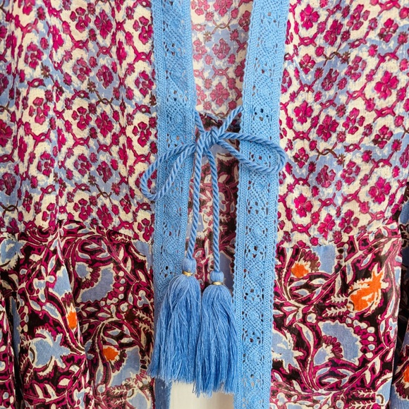 FREE PEOPLE Floral Print Lola Bell Sleeve Tassel Tie Kimono Small - Picture 8 of 16